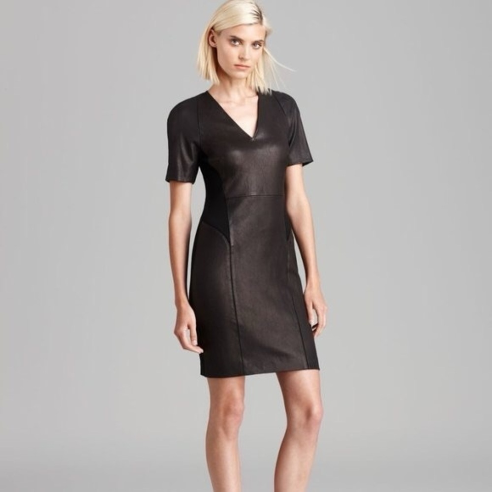 Theory Dress Womens 2 Black Lamb Leather Goth Dark Romantic Contemporary